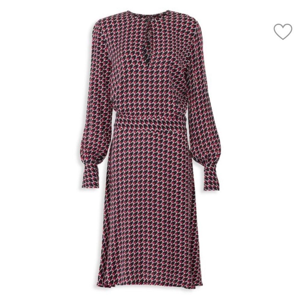 Equipment houndstooth star magnolia retro bubble sleeve midi dress 4